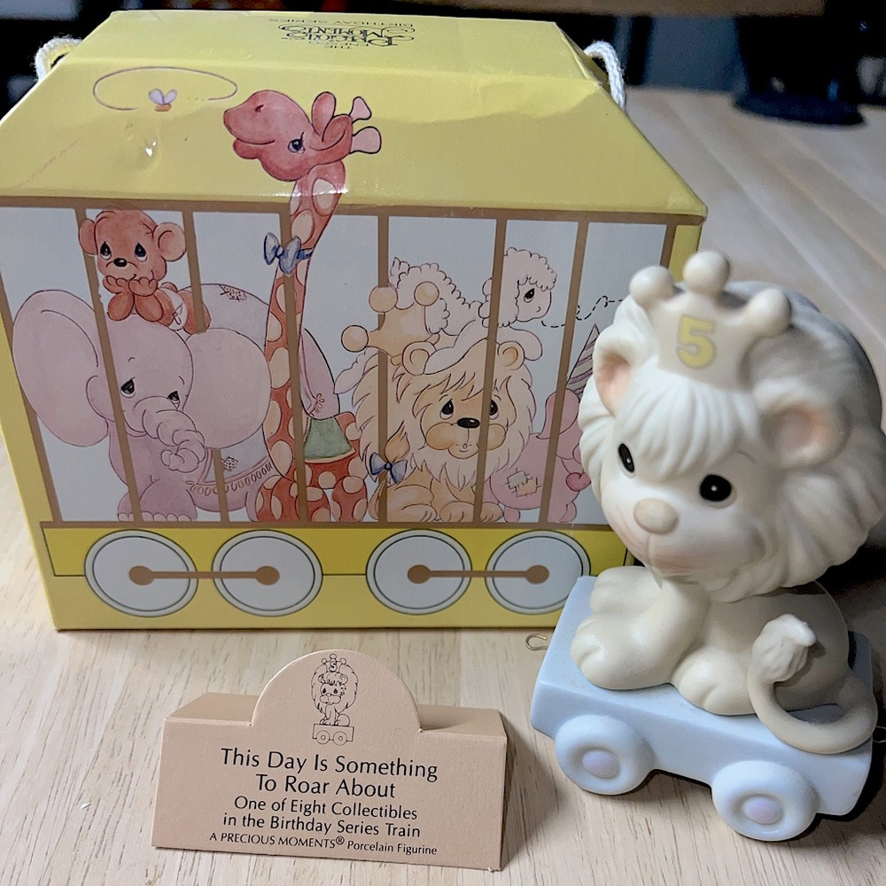 Precious Moments #5 birthday figurine. “This Day Is Something To Roar About”